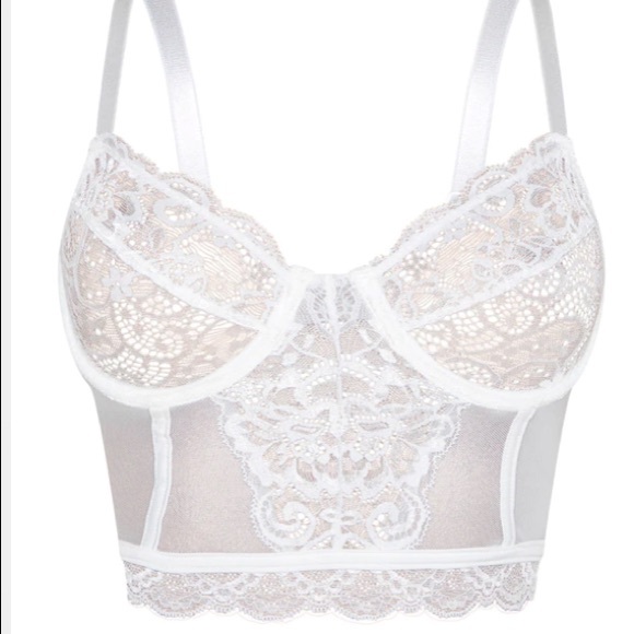 White Lace Underwired Longline Bra - Picture 2 of 3